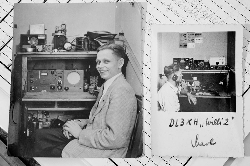 Wim DL3XH an einer seiner ersten Funkstationen. Das linke Foto ist datiert mit 1950.